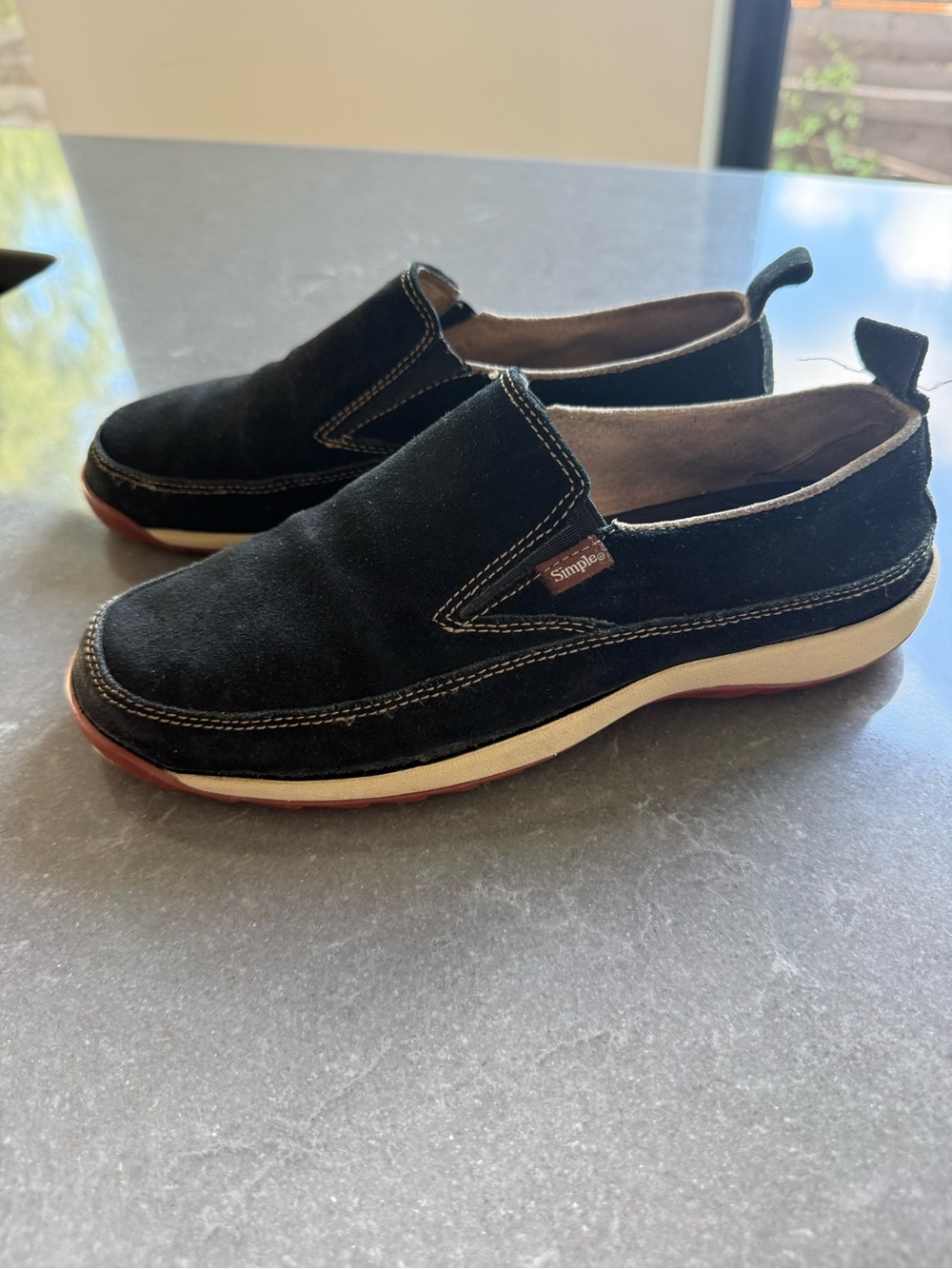 Simple Black Suede Slip-On Loafers with Cream Midsole